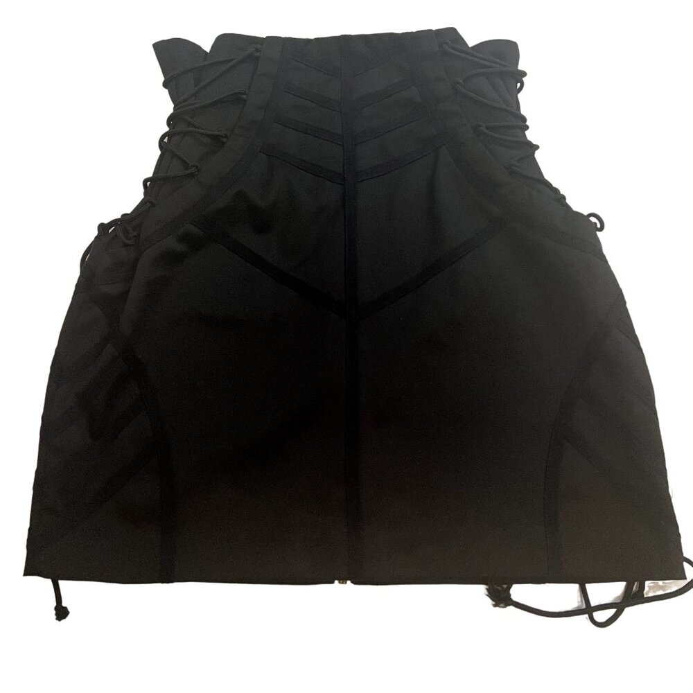 Twenty One Black Lace up Cinch Sides Lined Zip Short Skirt Party Goth Ren Large